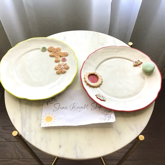 Anthropologie Set Of Two Plates Handpainted Glazed Stoneware New With Tag